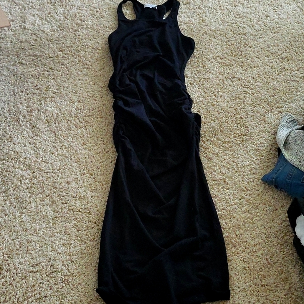 Black midi halter maternity dress